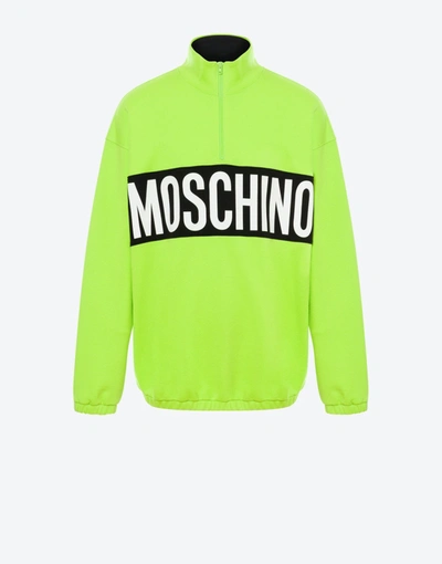 Moschino Logo Band Organic Cotton Sweatshirt In Acid Green
