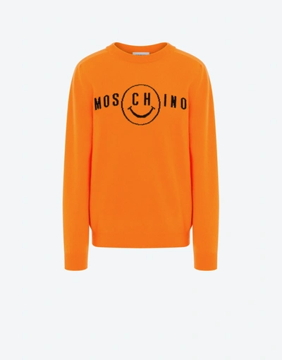 Moschino Smiley Face Logo Jumper In Orange