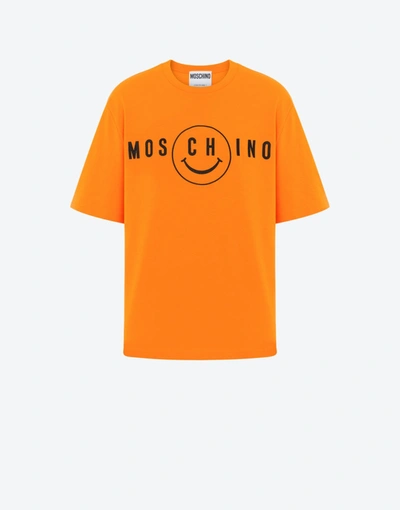Moschino Smiley® Embroidery Thick Jersey T-shirt In Orange