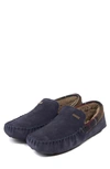 Barbour Monty Faux-fur Lined Suede Tartan Moccasins In Navy Suede