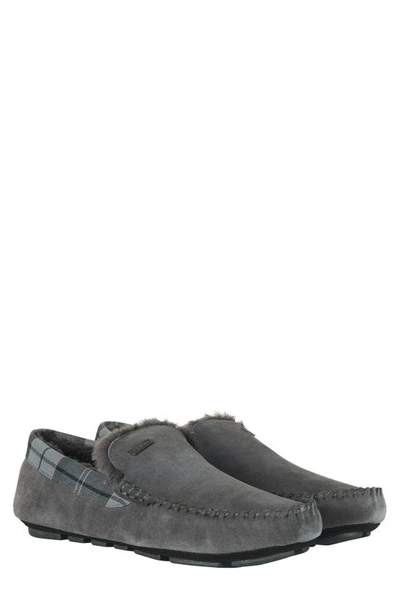 Barbour Monty Slipper In Dk Grey Suede