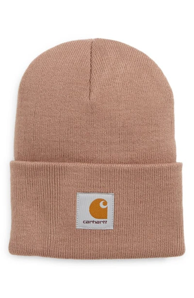 Carhartt Mens Earthy Pink Acrylic Watch Brand-patch Knitted Beanie Hat