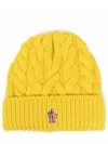 MONCLER YELLOW WOOL CABLE-KNIT BEANIE