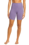 Zella Live In High Waist Pocket Bike Shorts In Purple Mulled