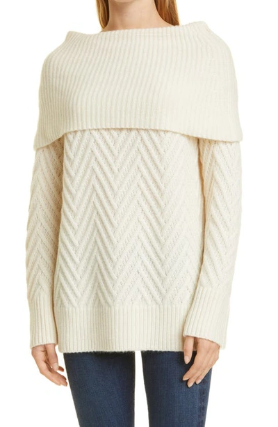 Nordstrom Signature Chevron Pattern Cashmere Cowl Neck Sweater In Ivory Soft