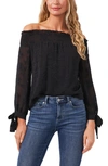 Cece Off The Shoulder Jacquard Blouse In Rich Black