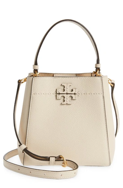 Tory Burch Mcgraw Small Leather Bucket Bag In Beige