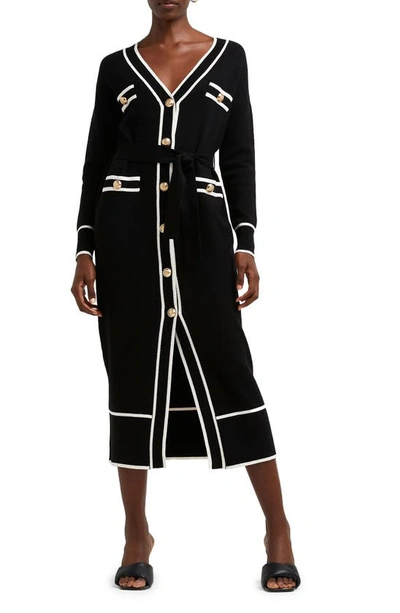 River Island Long Sleeve Belted Cardigan Dress In Black | ModeSens