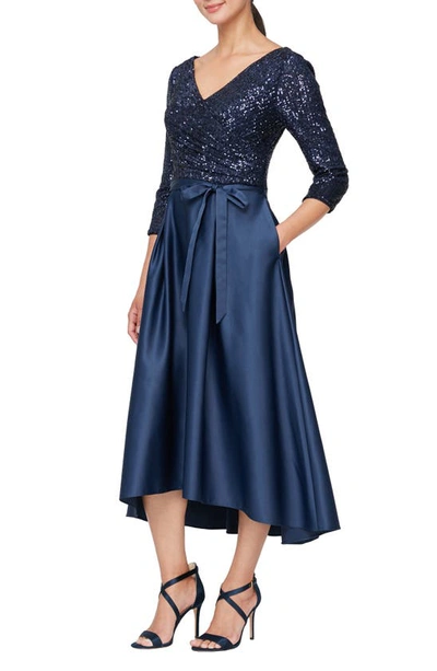 Alex Evenings Illusion Embellished Midi Dress In Navy