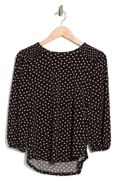 Adrianna Papell 3/4 Sleeve Crew Neck Top In Black/blush Classic Hearts