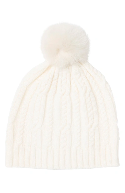 Sofia Cashmere Cashmere Cable Knit Genuine Shearling Pompom Beanie In 271ivr