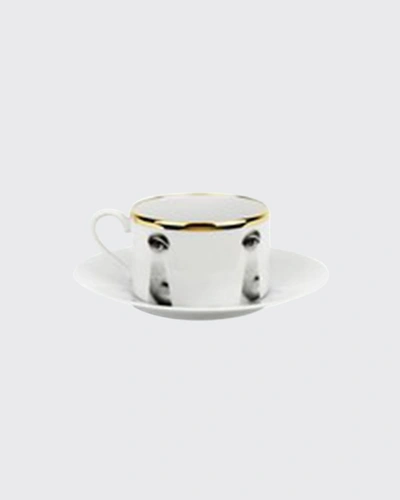 Fornasetti Tea Cup Tema E Variazioni Serratura In White/black/gold