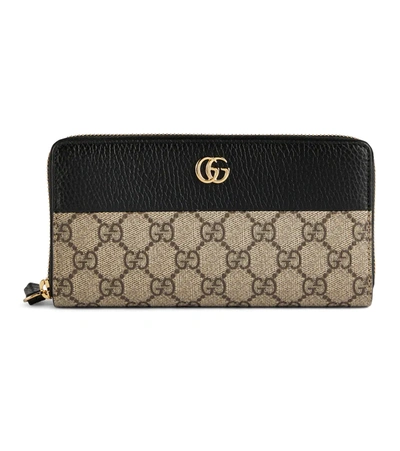 Gucci Marmont Gg Supreme Wallet In Black/beige Ebony