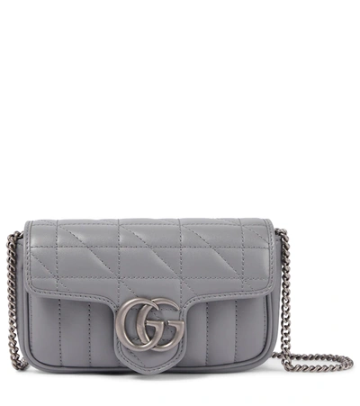 Gucci Gg Marmont Super Mini Leather Shoulder Bag In Dp Grey/dp Grey/dp G