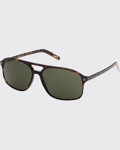 Ermenegildo Zegna Men's Tortoiseshell Double-bridge Aviator Sunglasses In Green