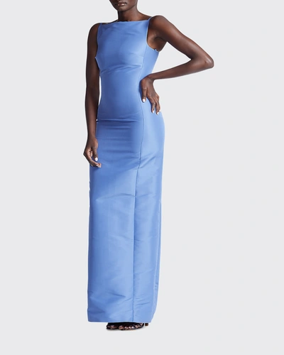 Polo Ralph Lauren Krystina Boat-neck Column Evening Dress In Medium Blue |  ModeSens