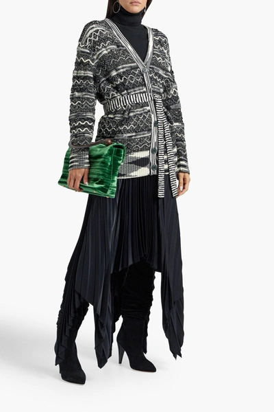 Missoni Belted Sequin-embellished Metallic Crochet-knit Cardigan In Black