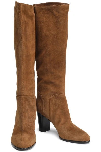 Sergio Rossi Suede Knee Boots In Camel