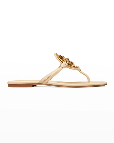 Tory Burch Miller Jeweled Medallion Thong Sandals In Brie