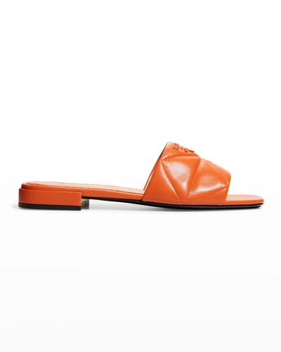 Prada Quilted Lambskin Logo Flat Sandals In Ninfea