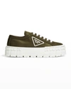 Prada 50mm Logo Flatform Sneakers In Militare