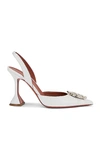 Amina Muaddi White Silk Satin Slingback Pumps In White