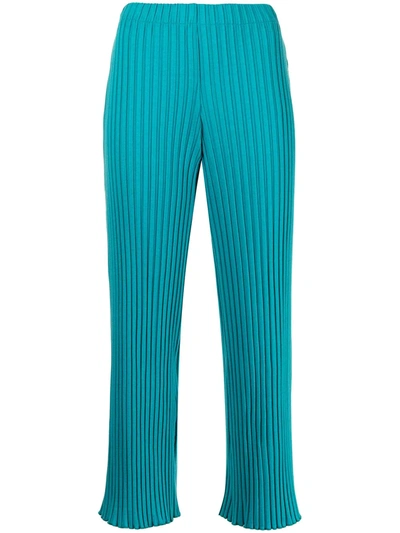 Simon Miller Alder Cropped Ribbed Modal-blend Straight-leg Trousers In Blau
