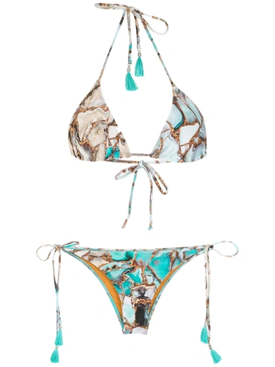 Lygia & Nanny Maya Marble-print Bikini In Blau