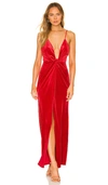 Superdown Aurora Deep V Maxi Dress In Red