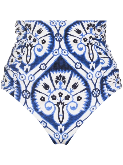 Johanna Ortiz The Shell Collector Ruched Printed Bikini Briefs In Blue