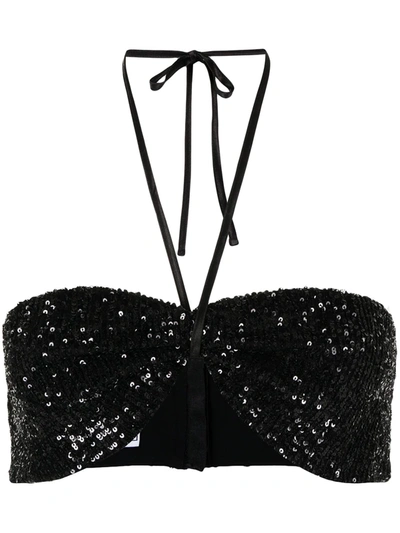 In The Mood For Love T Patty Sequinned Bustier Cropped Top In Schwarz