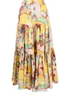 LA DOUBLEJ ABSTRACT-PRINT TIERED SKIRT