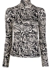 La Doublej Fauve Abstract-print Jersey Turtleneck Top In Grey