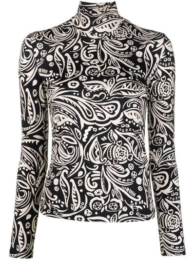 La Doublej Fauve Abstract-print Jersey Turtleneck Top In Grey