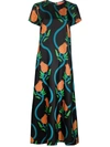 La Doublej Floral-print Silk Midi Swing Dress In Schwarz