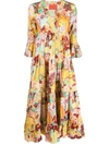 La Doublej Jennifer Jane Holi Floral-print Tiered Poplin Midi Dress In Multi