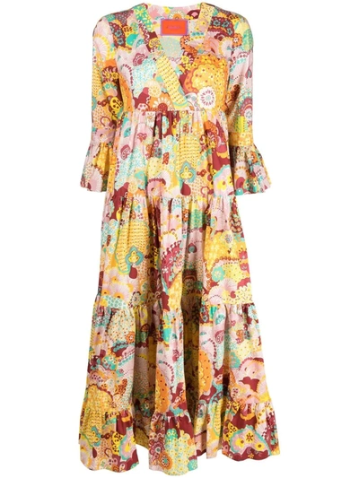 La Doublej Jennifer Jane Holi Floral-print Tiered Poplin Midi Dress In Yellow