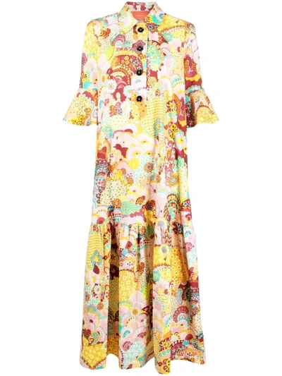 La Doublej Artemis Abstract Floral-print Maxi Shirtdress In Holi