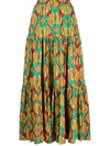 La Doublej Big Tiered Printed Cotton-poplin Maxi Skirt In Clover