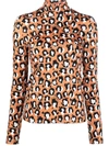 La Doublej Leopard-print Stretch-jersey Turtleneck Top In Orange