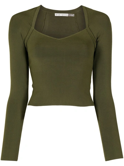 Alice And Olivia Gita Cropped Stretch-knit Top In Olive