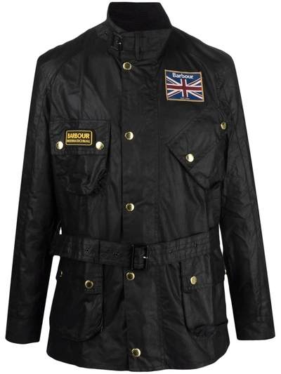 Barbour International Union Jack Wax Jacket In Black