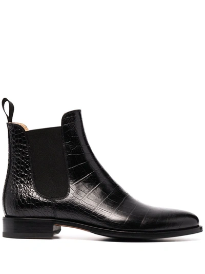 Scarosso Giancarlo Chelsea Boots In Black Croco Printed Calf