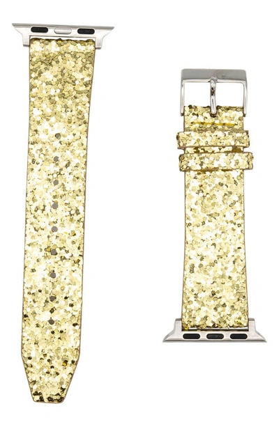 Rebecca Minkoff Glitter Leather 19mm Apple Watch® Watchband In Gold