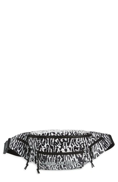 Saint Laurent Leopard Print Nylon Belt Bag In White Black
