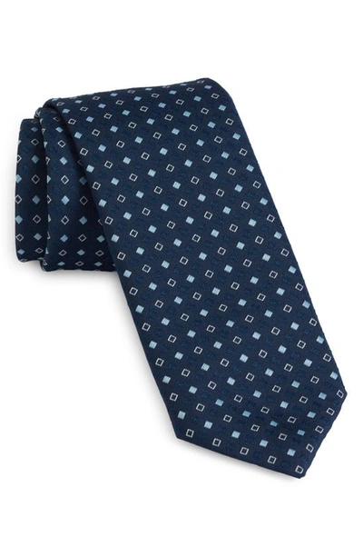 Hugo Boss Neat Skinny Recycled Polyester Tie In Dark Blue