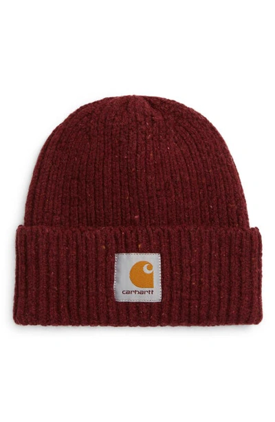 Carhartt Anglistic Wool & Cotton Cuff Beanie In Speckled Wine