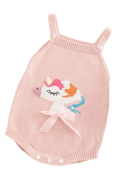 Ashmi And Co Mia Unicorn Intarsia Knit Cotton Bodysuit In Pink