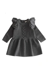 Ashmi And Co Babies' Eva Ruffle Shoulder Long Sleeve Knit Cotton Dress In Gray