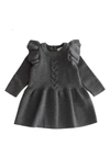 Ashmi And Co Eva Ruffle Shoulder Long Sleeve Knit Cotton Dress In Gray